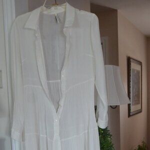 Long Sleeve Shirt Style Gauze Maxi Dress / Cover up